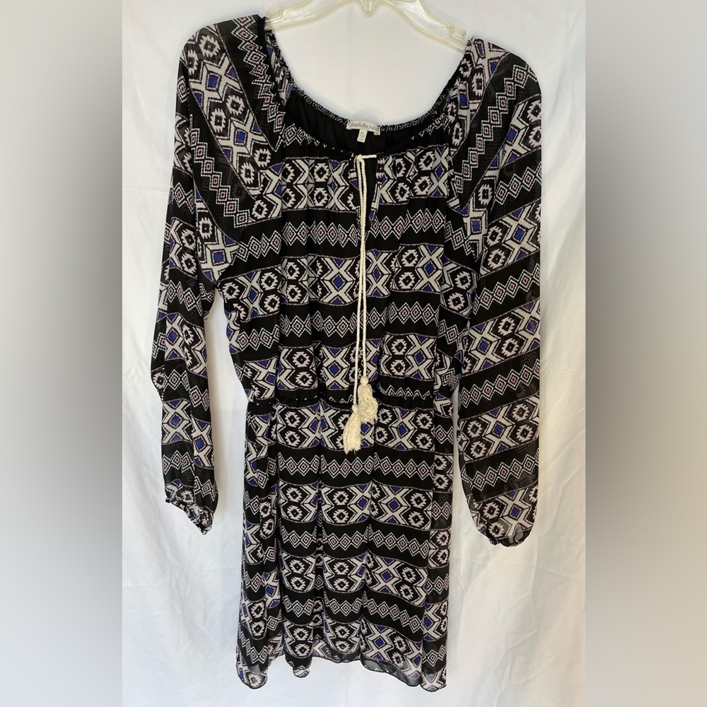 Black Long Sleeve Dress with Colorful Geometric Pattern